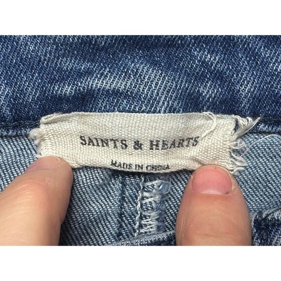 Saints & Hearts Women's Distressed Super Flare Denim Jeans - Size L (28x29.5) - Picture 3 of 4